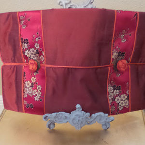Red Floral Satin Clutch Handbag